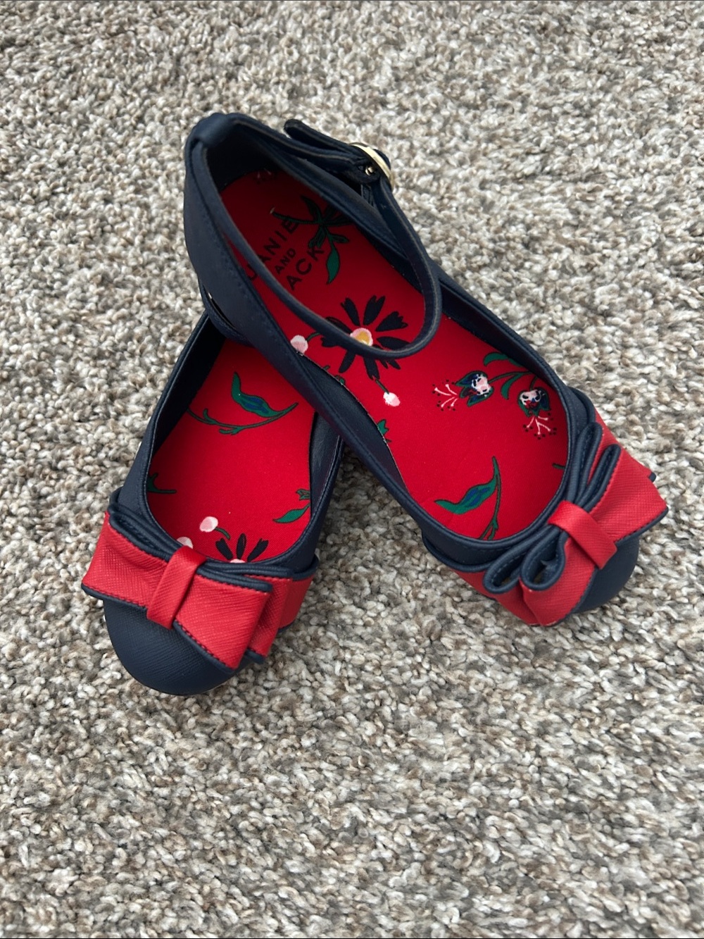 Kids Navy Ballet Flats with Red Bow